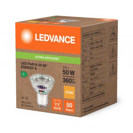 Ledvance GU10  LED PAR16 36 ° 2W wie 50W 2700K warmweißes Licht mit kleinem Abstrahlwinkel